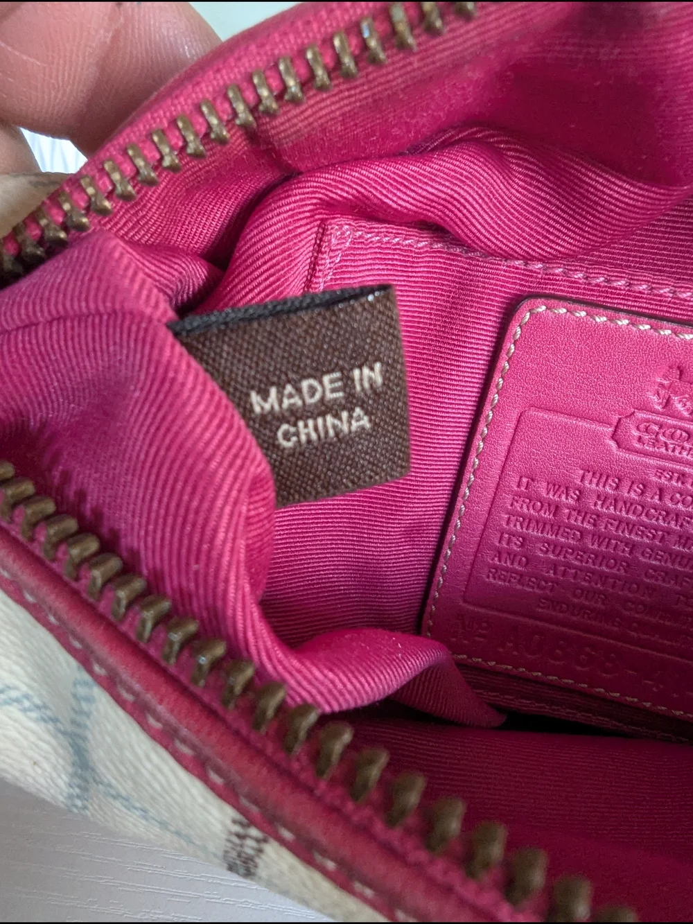 Coach Cream Plaid Canvas Shoulder Bag with Pink Accent